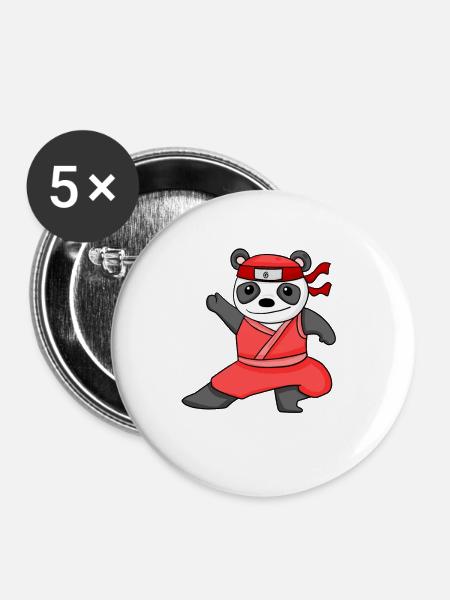 Ninja Panda - Buttons mittel 32 mm (5er Pack) - Weiß