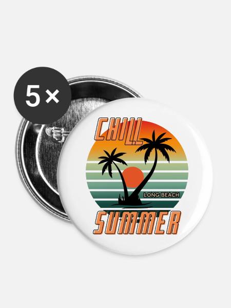 Chill the summer - long beach - Buttons mittel 32 mm (5er Pack) - Weiß