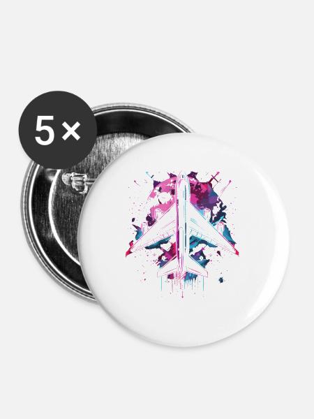 Flugzeug Steampunk - Buttons mittel 32 mm (5er Pack) - Weiß