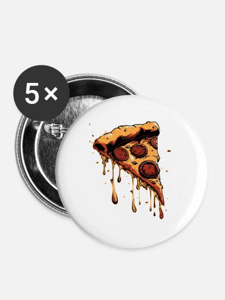 Pizzastück Grafik - Buttons mittel 32 mm (5er Pack) - Weiß