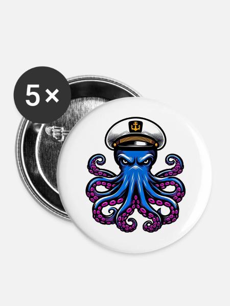 Krake - Buttons mittel 32 mm (5er Pack) - Weiß