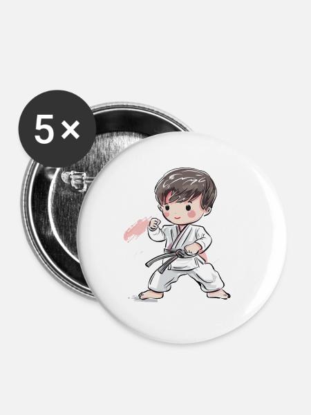Karate Junge Comic Stil - Buttons mittel 32 mm (5er Pack) - Weiß
