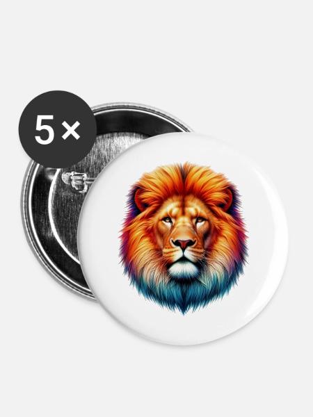 Löwe - Buttons mittel 32 mm (5er Pack) - Weiß