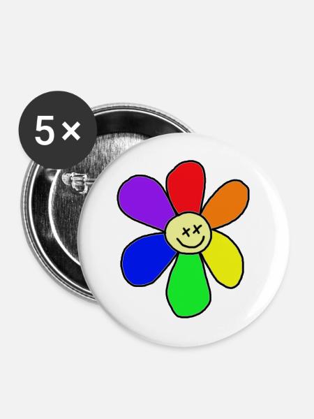 Regenbogen-Blume - Buttons mittel 32 mm (5er Pack) - Weiß