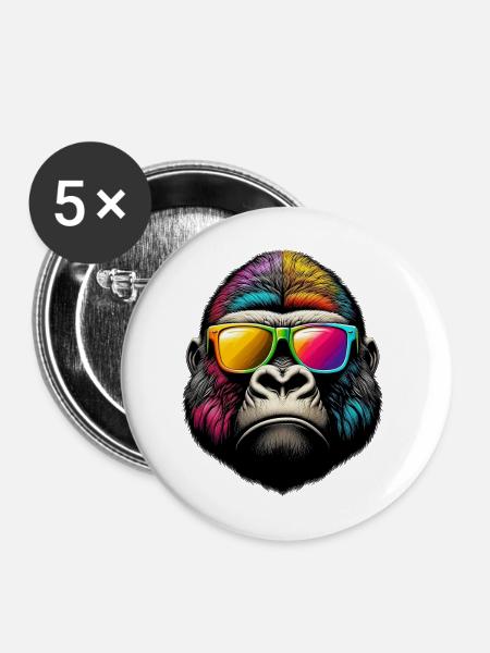 Gorillas mit Sonnenbrille - Buttons mittel 32 mm (5er Pack) - Weiß