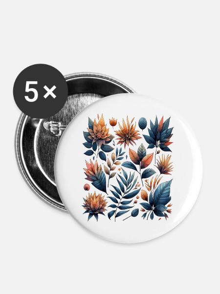 Aquarelle Blätter Boho Blättermuster - Buttons mittel 32 mm (5er Pack) - Weiß