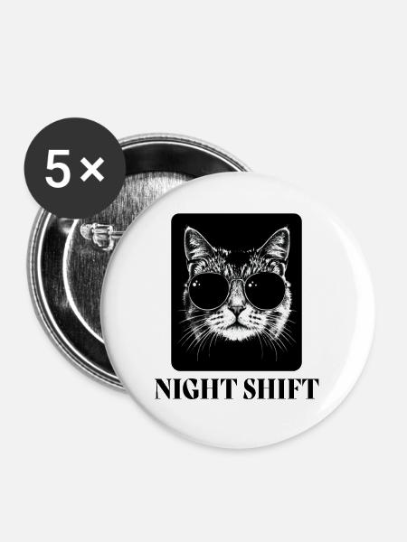Coole Katze - Buttons mittel 32 mm (5er Pack) - Weiß
