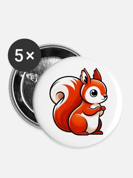 Eichhörnchen - Buttons mittel 32 mm (5er Pack) - Weiß