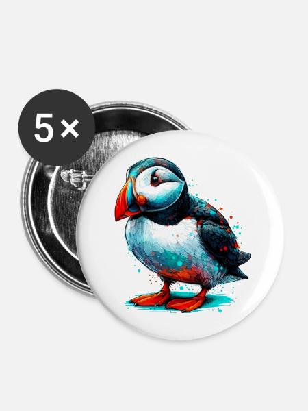 Papageitaucher - Buttons mittel 32 mm (5er Pack) - Weiß