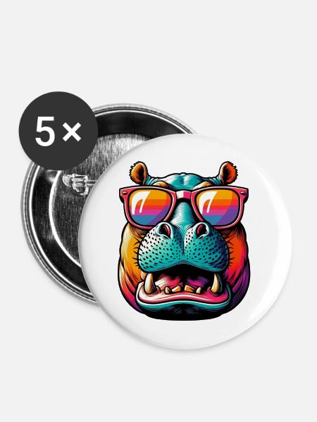Nilpferd - Buttons mittel 32 mm (5er Pack) - Weiß