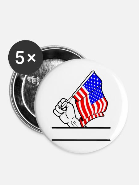 Flagge USA transparenter Fausttextraum - Buttons mittel 32 mm (5er Pack) - Weiß