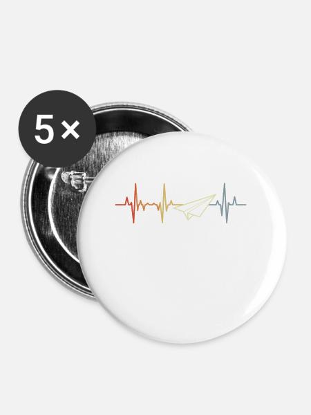 Papierflugzeug Herzfrequenz - Buttons mittel 32 mm (5er Pack) - Weiß