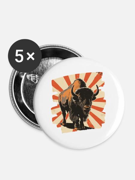 Bison Retro - Buttons mittel 32 mm (5er Pack) - Weiß