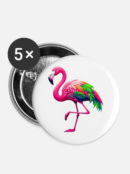 Flamingo - Buttons mittel 32 mm (5er Pack) - Weiß