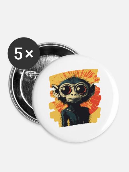 Spinnenaffe Retro - Buttons mittel 32 mm (5er Pack) - Weiß