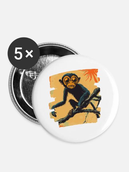 Affe - Buttons mittel 32 mm (5er Pack) - Weiß