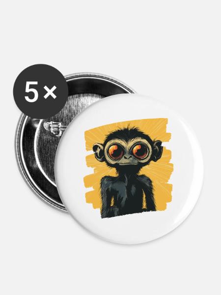 Spinnenaffe Retro - Buttons mittel 32 mm (5er Pack) - Weiß