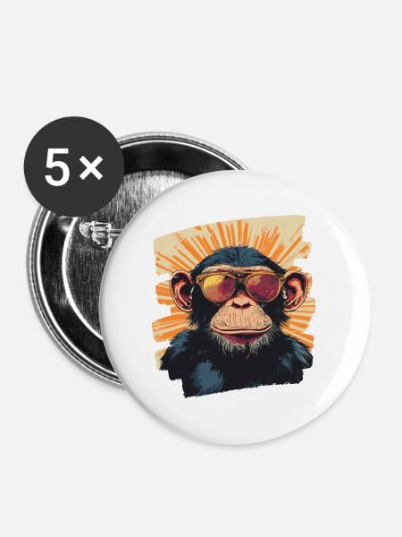 Affe Retro - Buttons mittel 32 mm (5er Pack) - Weiß