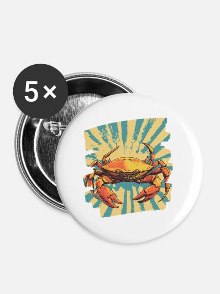 Krabbe Retro - Buttons mittel 32 mm (5er Pack) - Weiß