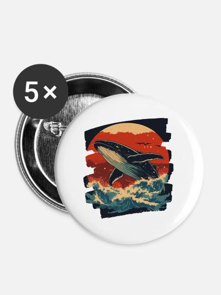 Walfisch - Buttons mittel 32 mm (5er Pack) - Weiß