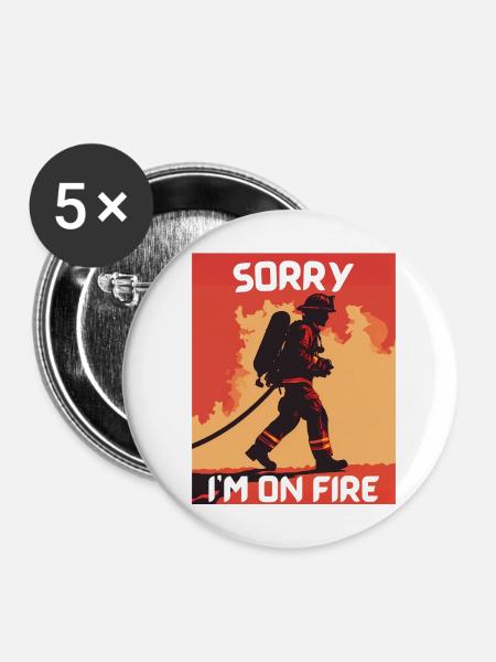 Feuerwehrmann in Brand - Buttons mittel 32 mm (5er Pack) - Weiß