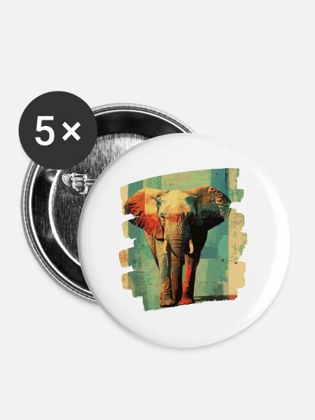 Elefant - Buttons mittel 32 mm (5er Pack) - Weiß