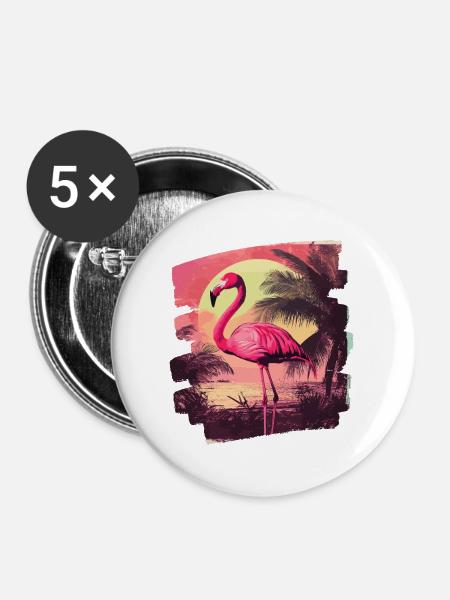 Flamingo - Buttons mittel 32 mm (5er Pack) - Weiß