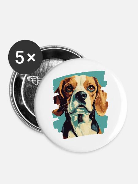 Beagle - Buttons mittel 32 mm (5er Pack) - Weiß