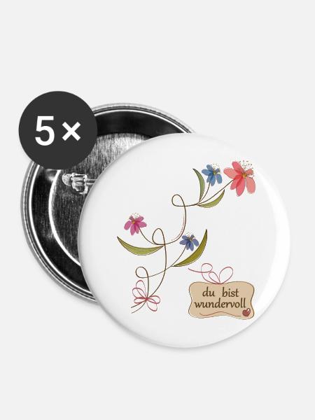 Du bist wundervoll, Blumenranke - Buttons mittel 32 mm (5er Pack) - Weiß