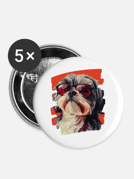 Shih Tzu - Buttons mittel 32 mm (5er Pack) - Weiß