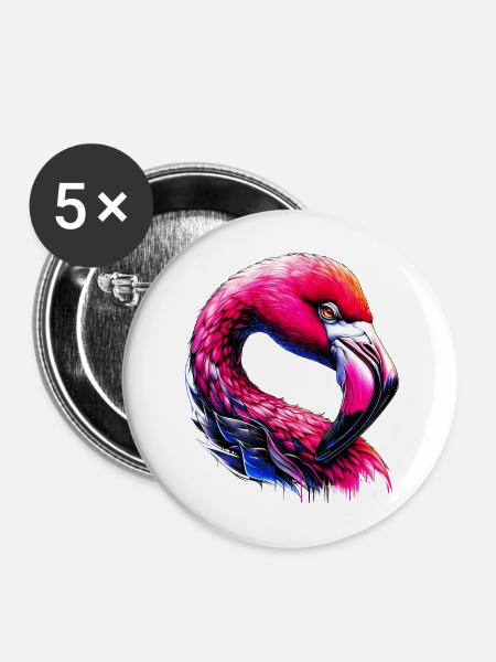 Flamingo - Buttons mittel 32 mm (5er Pack) - Weiß