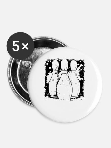 Bowling Pins Zeichnung - Buttons mittel 32 mm (5er Pack) - Weiß