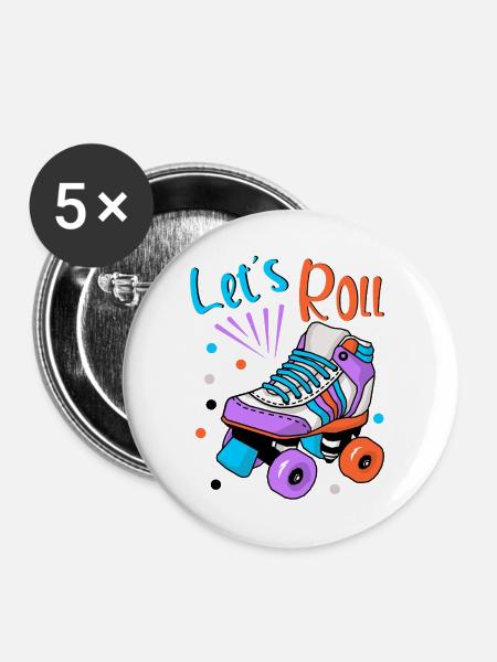 Rollschuh Schlittschuhläufer - Buttons mittel 32 mm (5er Pack) - Weiß