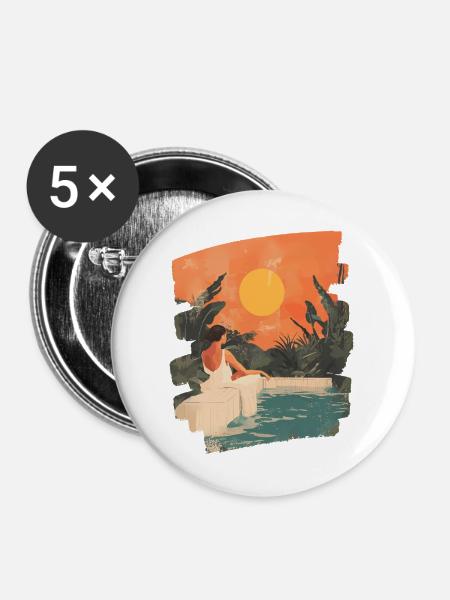 Relax Meditation Selfcare Me-Time - Buttons mittel 32 mm (5er Pack) - Weiß