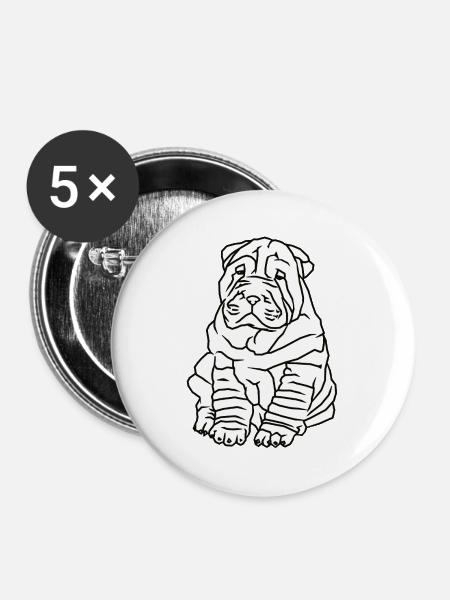 Niedlicher Mops Hund - Buttons mittel 32 mm (5er Pack) - Weiß