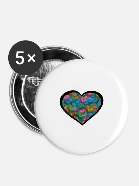 Herz Herzen bunt - Buttons mittel 32 mm (5er Pack) - Weiß