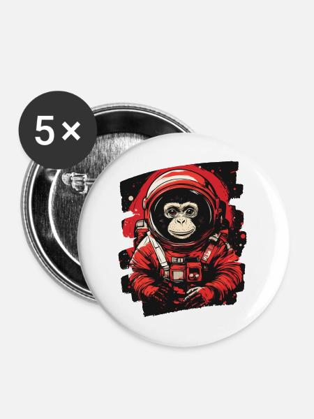 Affe Astronaut - Buttons mittel 32 mm (5er Pack) - Weiß