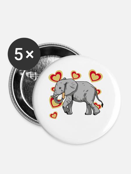 Elefant Elefanten Kinder Erdnuss - Buttons mittel 32 mm (5er Pack) - Weiß