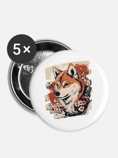 Shiba Inu - Buttons mittel 32 mm (5er Pack) - Weiß