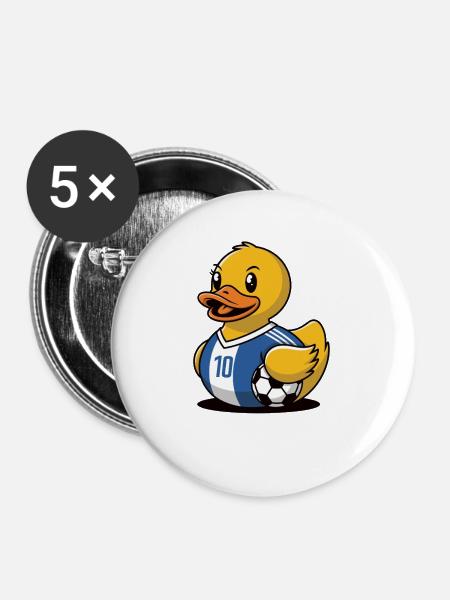 Gummiente Fussball - Buttons mittel 32 mm (5er Pack) - Weiß