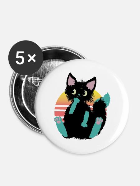 kritzelkatze Klecks, denkt nach - Buttons mittel 32 mm (5er Pack) - Weiß