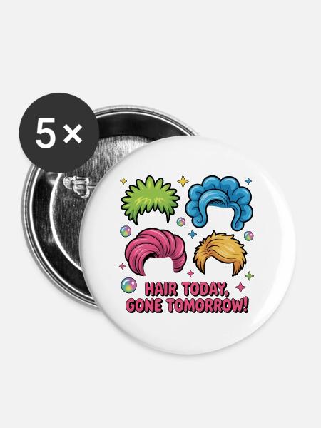 Lebendige Frisuren mit verspieltem Text - Buttons mittel 32 mm (5er Pack) - Weiß