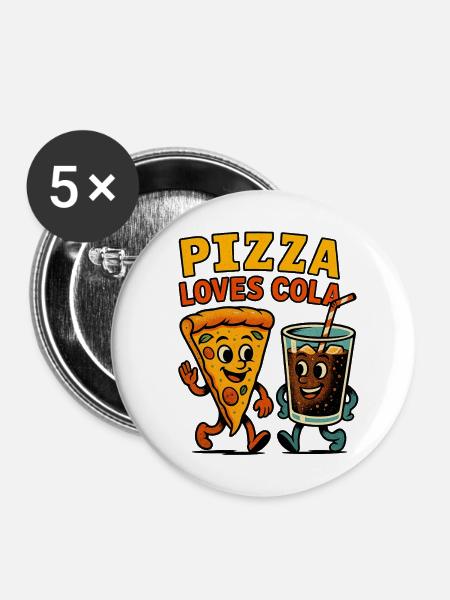 Pizza und Cola Happy Duo Design - Buttons mittel 32 mm (5er Pack) - Weiß