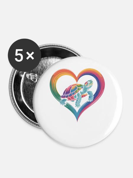 Bunte Schildkröte - Buttons mittel 32 mm (5er Pack) - Weiß
