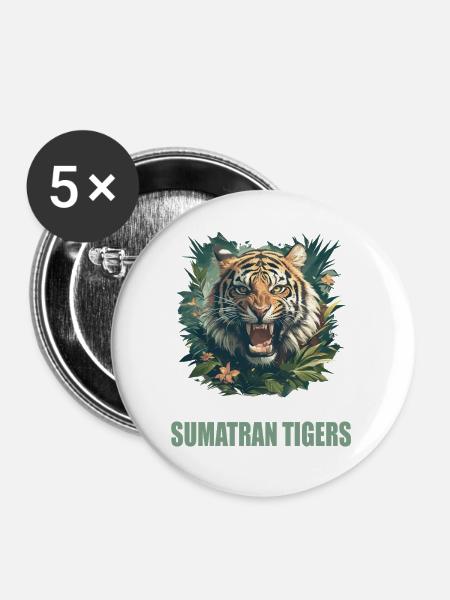Sumatra-Tiger - Buttons mittel 32 mm (5er Pack) - Weiß