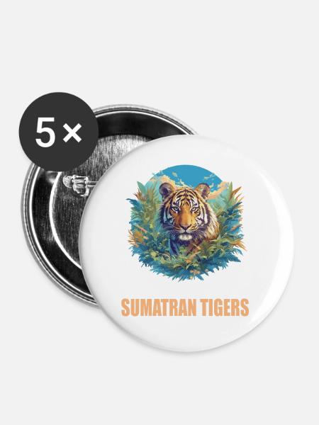 Sumatra-Tiger - Buttons mittel 32 mm (5er Pack) - Weiß