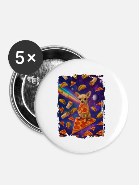 Weltraummampf mit Hund und Pizza - Buttons mittel 32 mm (5er Pack) - Weiß