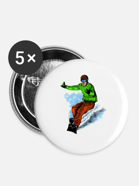 Snowboarding - Buttons mittel 32 mm (5er Pack) - Weiß