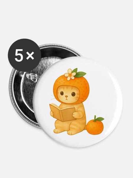 Ananas Katze Lesung mit Blumen - Buttons mittel 32 mm (5er Pack) - Weiß
