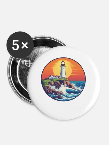 Leuchtturm bei Sonnenuntergang - Buttons mittel 32 mm (5er Pack) - Weiß